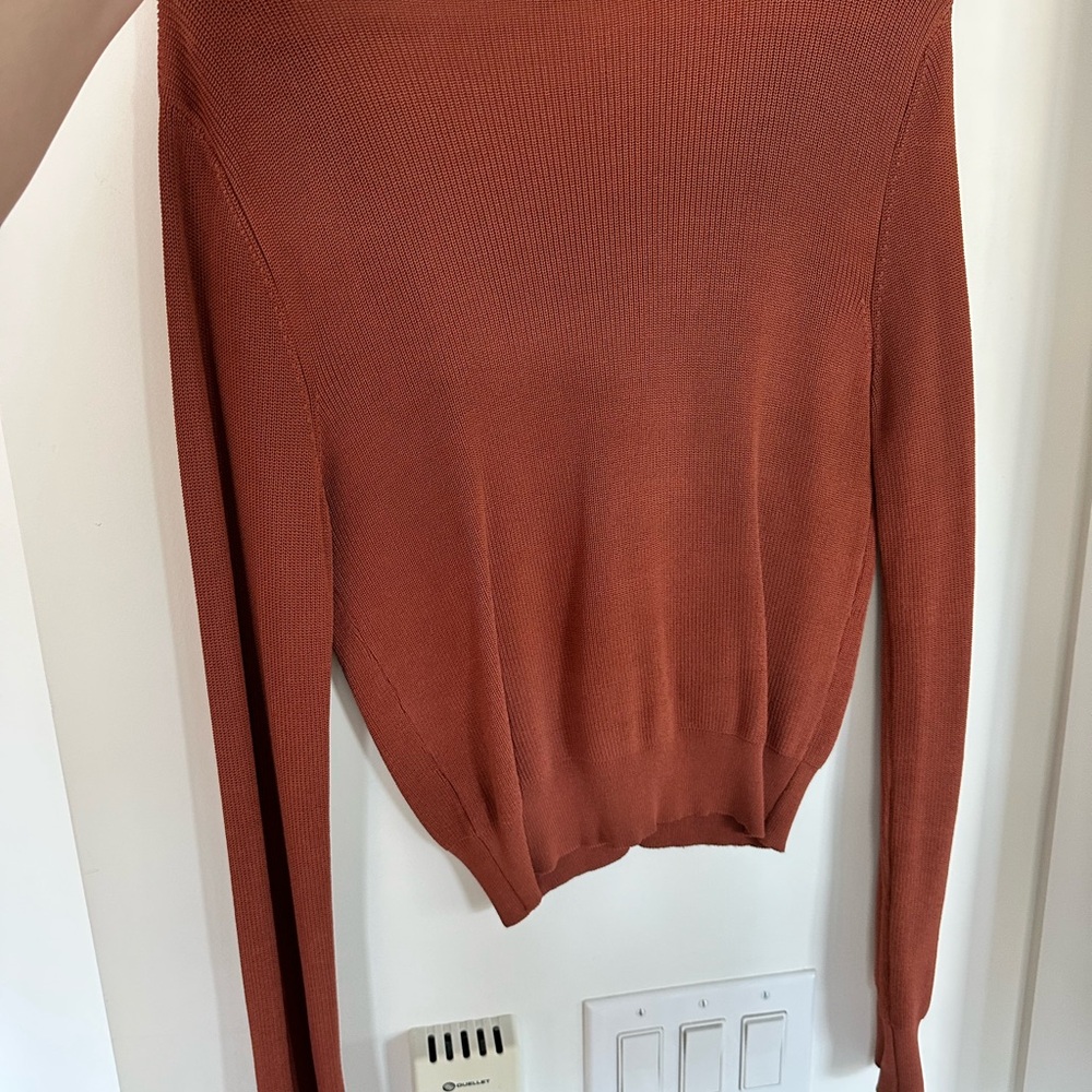 Dynamite Rust-Orange Cropped Button V-Neck Cardigan - Picture 3 of 3